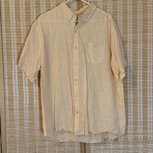 Weatherproof Mens 2X Linen Blend Button Up Shirt Yellow Office Casual Preppy